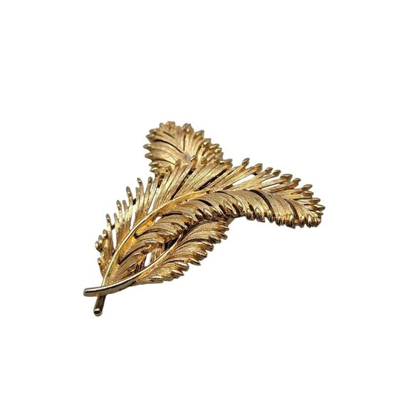 Lisner Double Leaf Brooch Textured Gold Tone Vintage Pin - Picture 2 of 10